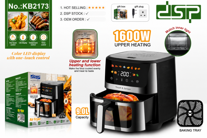 DSP Air Fryer KB2173 9L 1600W Digital Touch Air Fryer | Oil-Free Healthy Cooking | Aazmir Electronics - Image 2