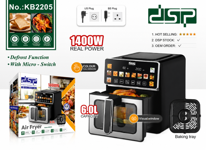 DSP KB2205 Digital Air Fryer 6L 1400W – Smart Touch Control with Viewing Window | Best Air Fryer in Bangladesh - Image 5